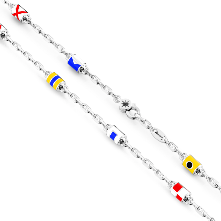 Zancan link-only silver necklace with nautical flags.