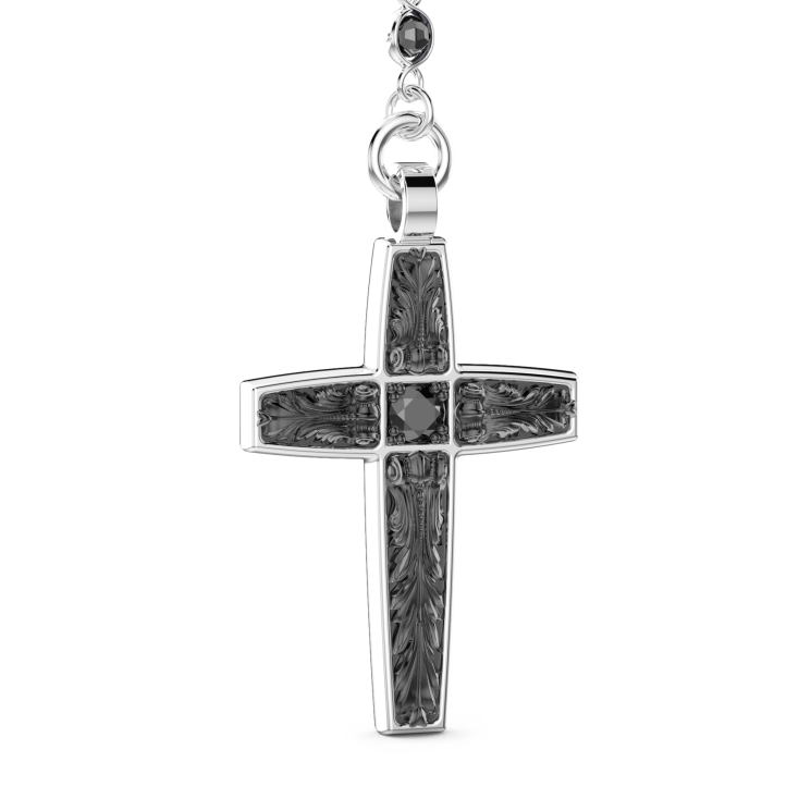 Zancan silver and black stone rosary necklace.