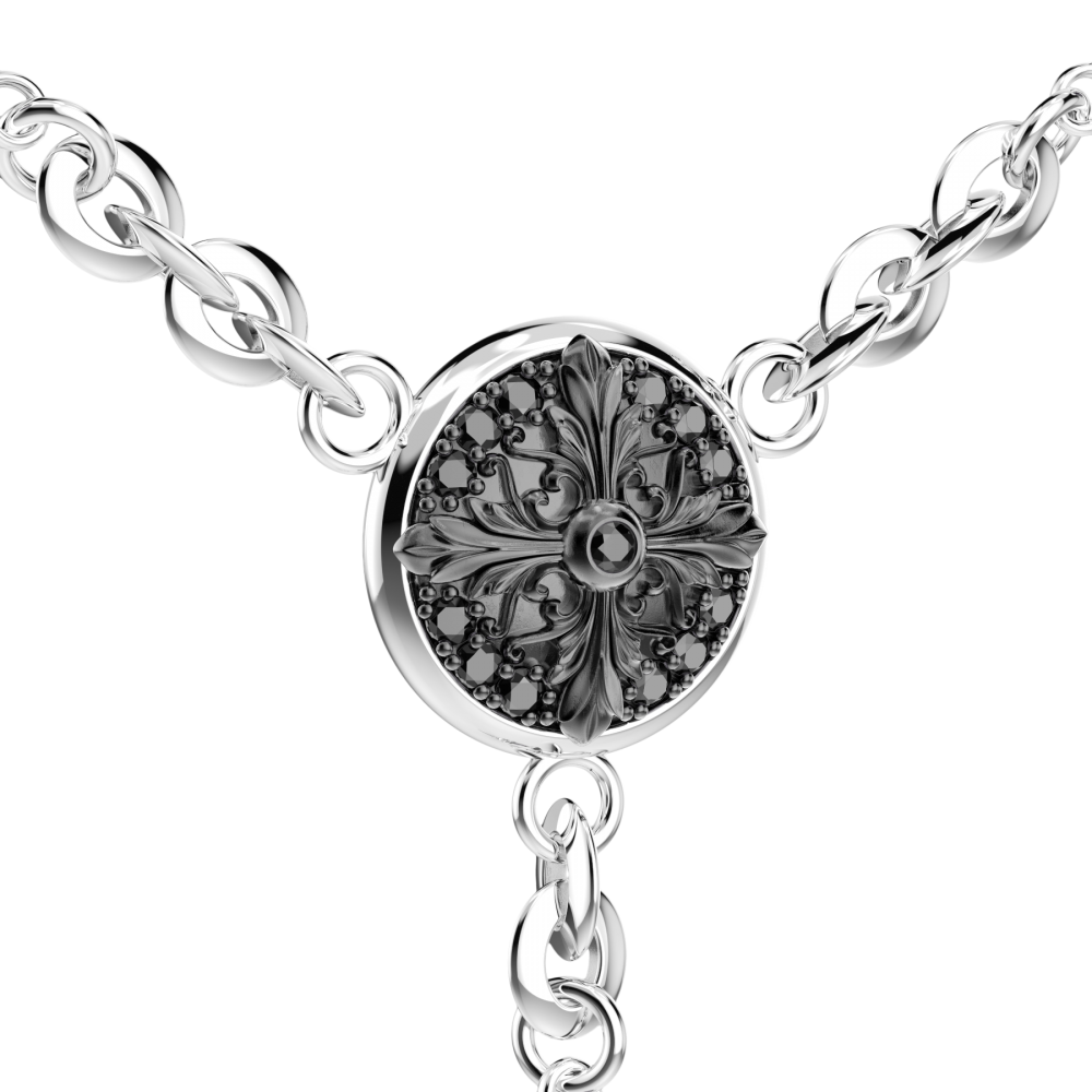 Zancan silver and black stone rosary necklace.