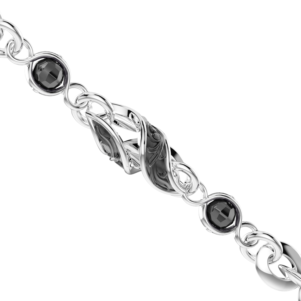 Zancan silver and black stone rosary necklace.