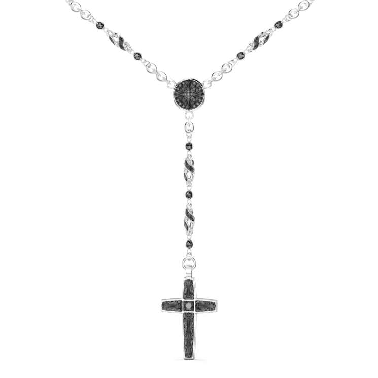 Zancan silver and black stone rosary necklace.