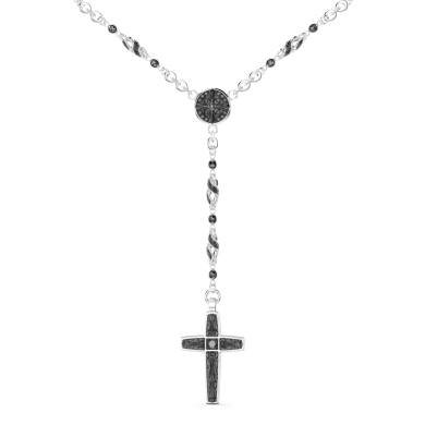 Zancan silver and black stone rosary necklace.