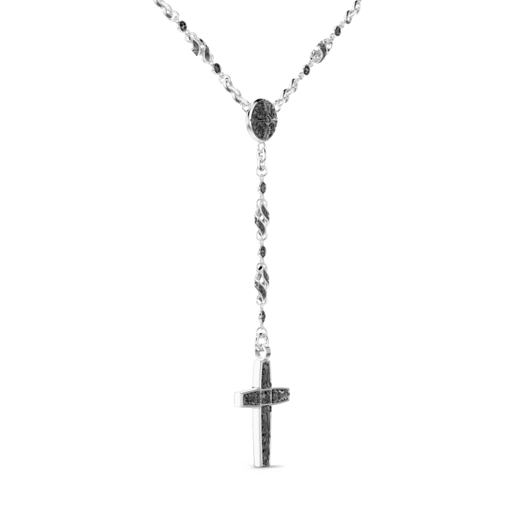 Zancan silver and black stone rosary necklace.