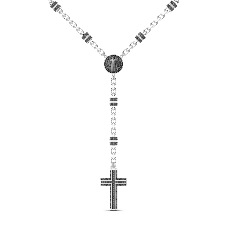 Zancan silver and black stone rosary necklace.