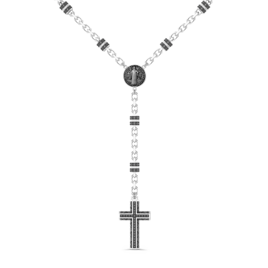 Zancan silver and black stone rosary necklace.