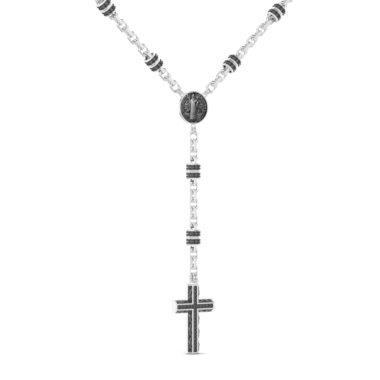 Zancan silver and black stone rosary necklace.