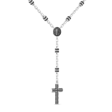 Zancan silver and black stone rosary necklace.