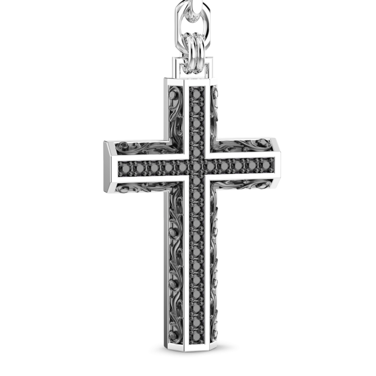 Zancan silver and black stone rosary necklace.