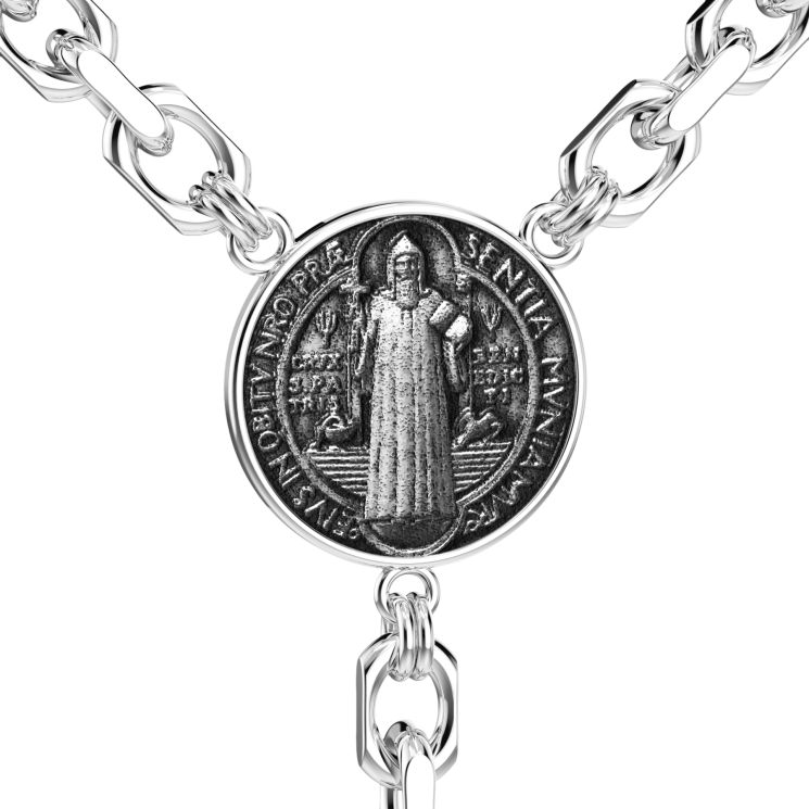 Zancan silver and black stone rosary necklace.