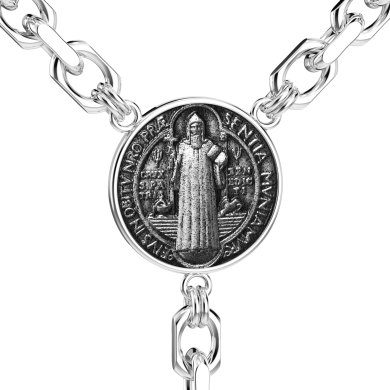 Zancan silver and black stone rosary necklace.