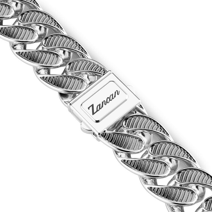 Breite Zancan-Panzerkette mit gerilltem Finish in Schwarz.