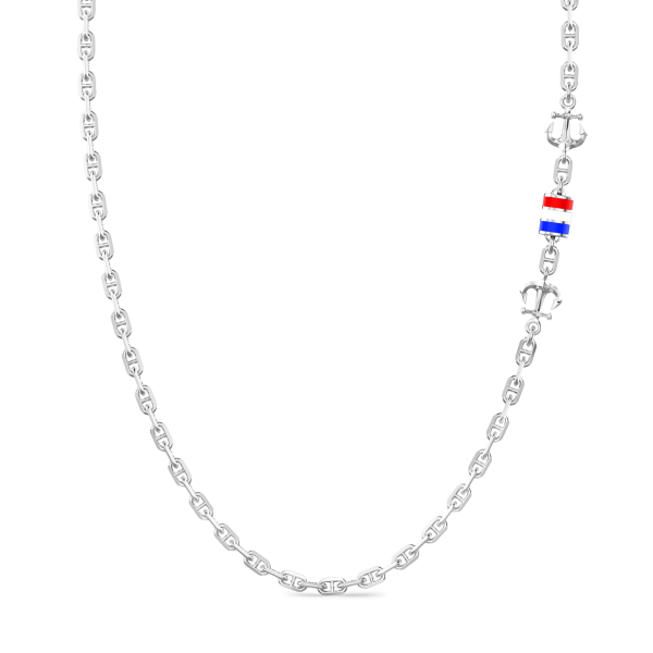 Zancan link-only silver necklace with nautical flags.