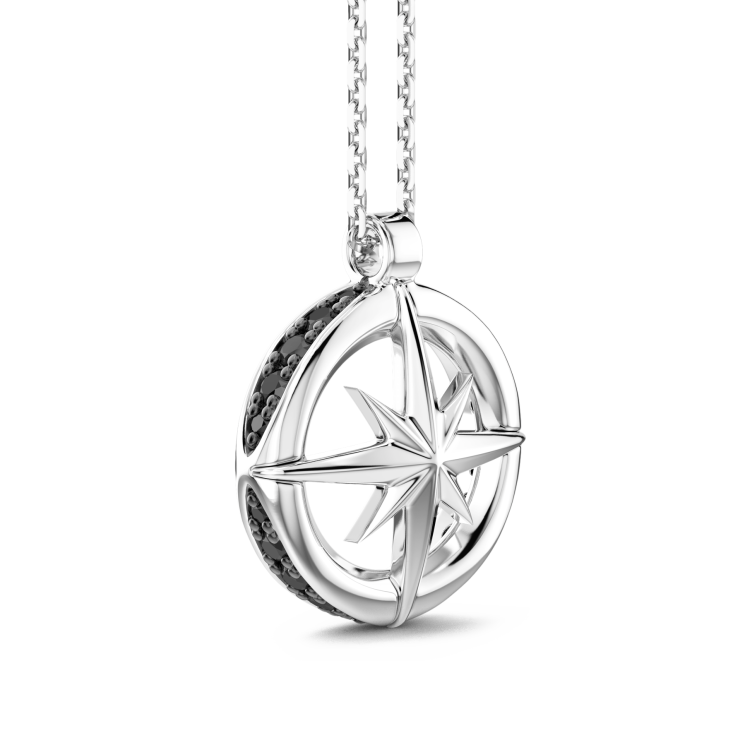 Zancan silver necklace with compass rose pendant.