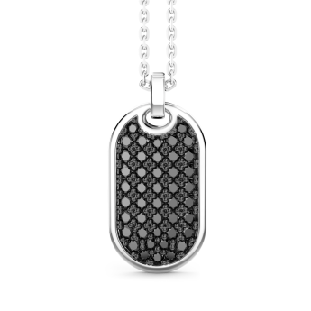 Collar de plata de Zancan con colgante de etiqueta vertical y piedras negras.