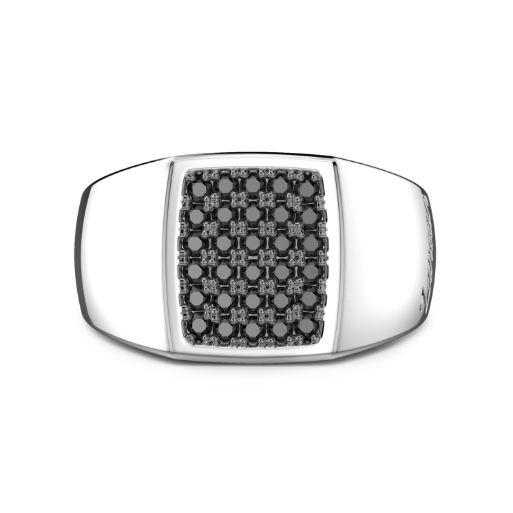 Anello chevalier Zancan in argento 925 con pietre nere.