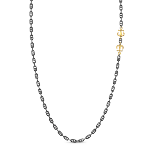 Silver necklace with anchors.