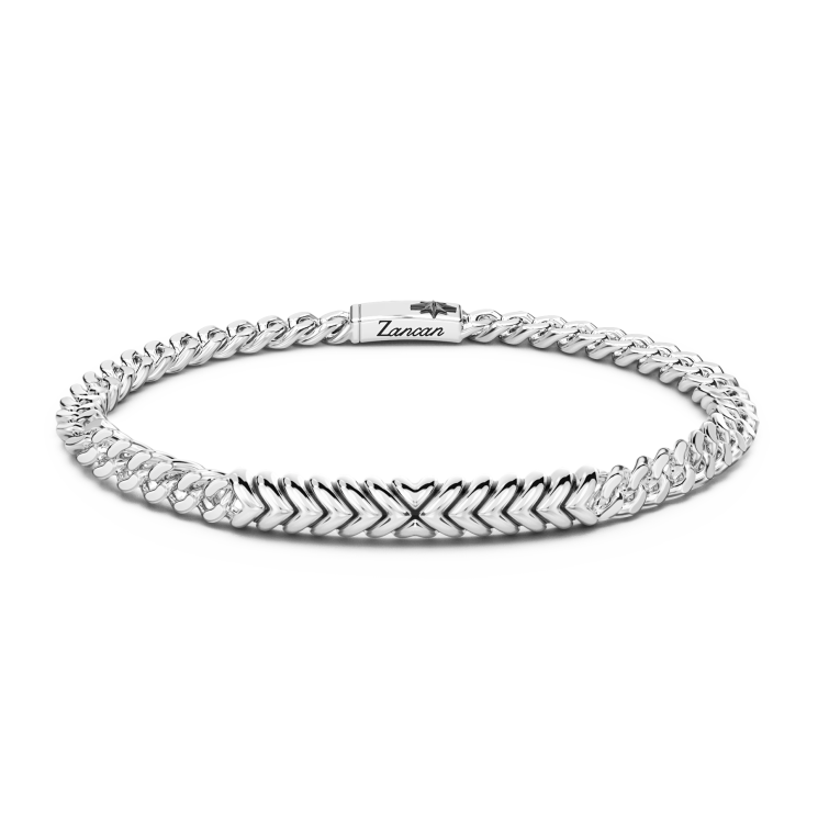 Zancan-Panzerkettenarmband aus Silber mit Plakette.
