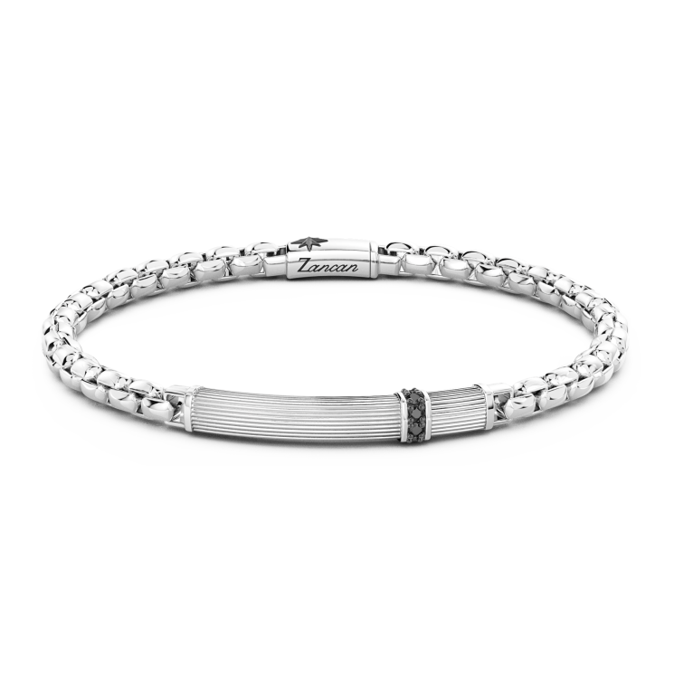 Zancan silver bracelet with tag and black stones.