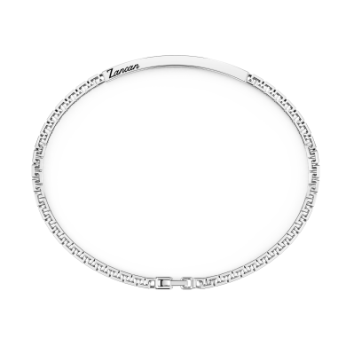 Zancan-Armband aus Silber mit Plakette und schwarzen Edelsteinen.