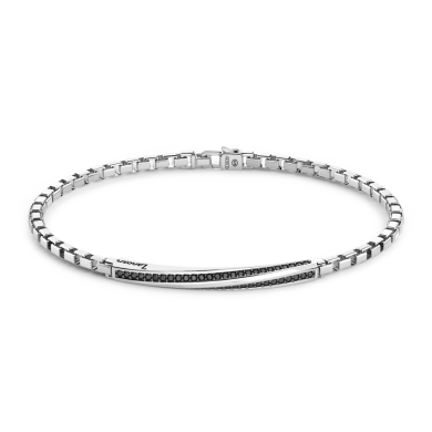 Zancan-Armband aus Silber mit Plakette und schwarzen Edelsteinen.