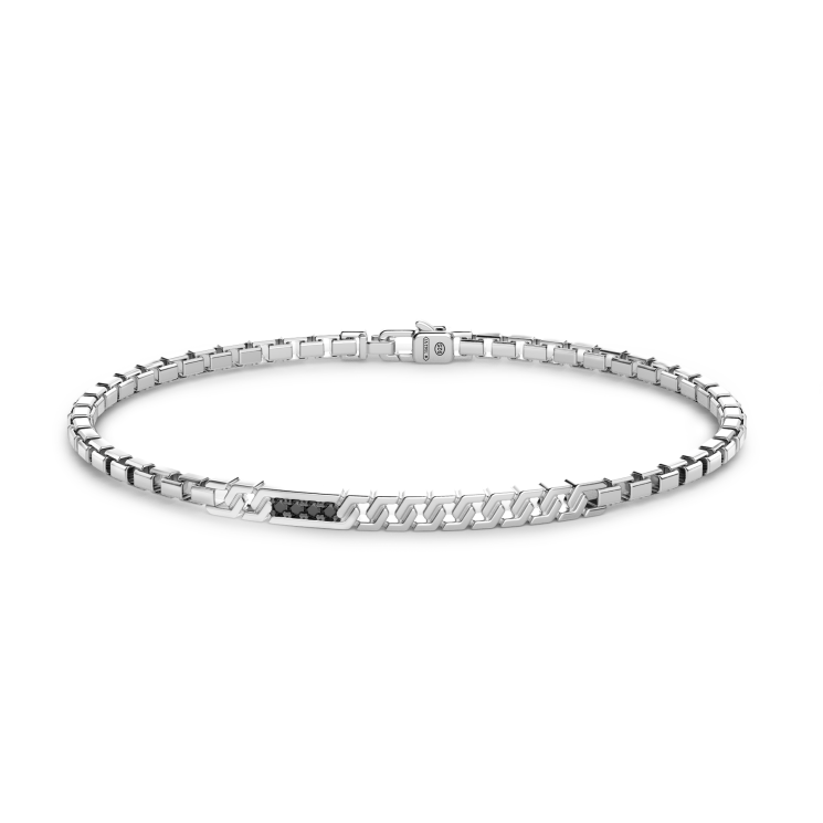 Zancan silver bracelet with tag and black stones.