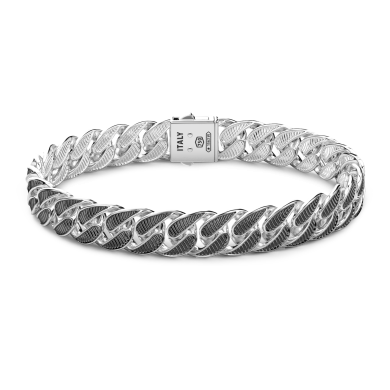 Zancan silver curb chain bracelet with black striated finish.