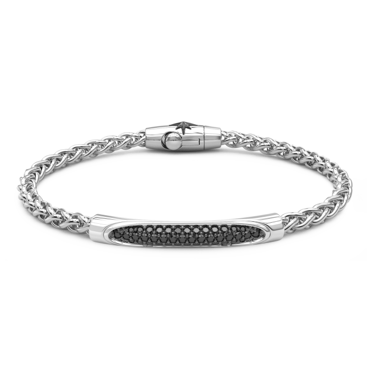Zancan-Armband aus Silber mit Plakette und schwarzen Edelsteinen.