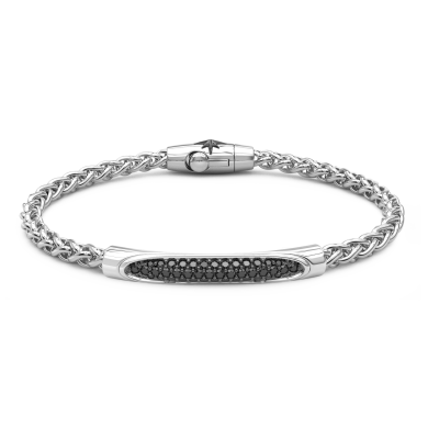 Zancan-Armband aus Silber mit Plakette und schwarzen Edelsteinen.