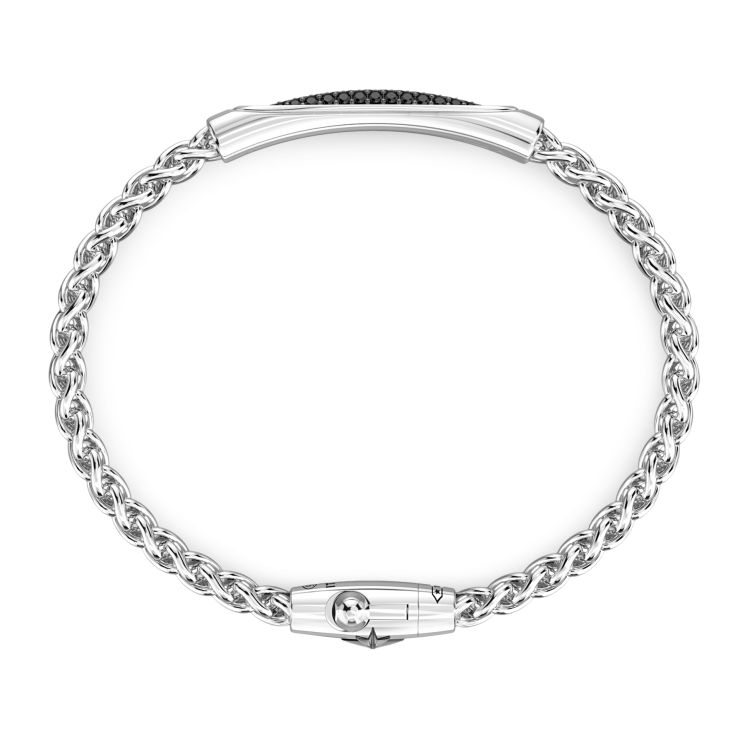 Zancan-Armband aus Silber mit Plakette und schwarzen Edelsteinen.