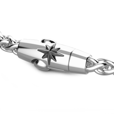 Zancan-Armband aus Silber mit Plakette und schwarzen Edelsteinen.