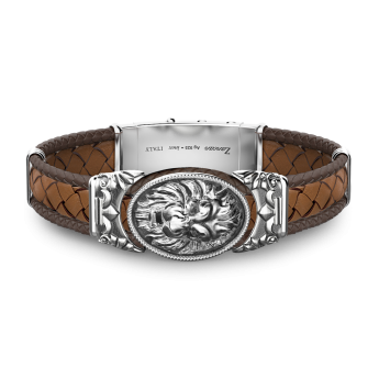 Pulsera Zancan de plata y piel con león.
