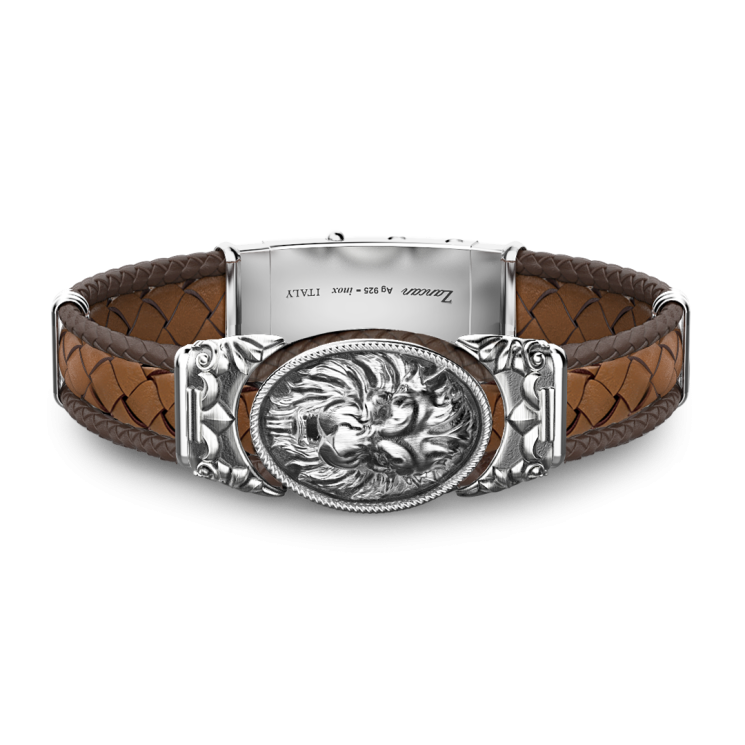 Bracciale Zancan in argento e pelle con leone.