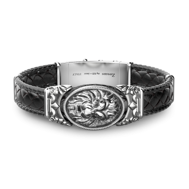 Bracciale Zancan in argento e pelle con leone.