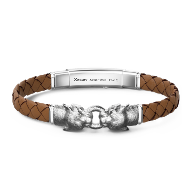 Pulsera Zancan de plata y piel con panteras.
