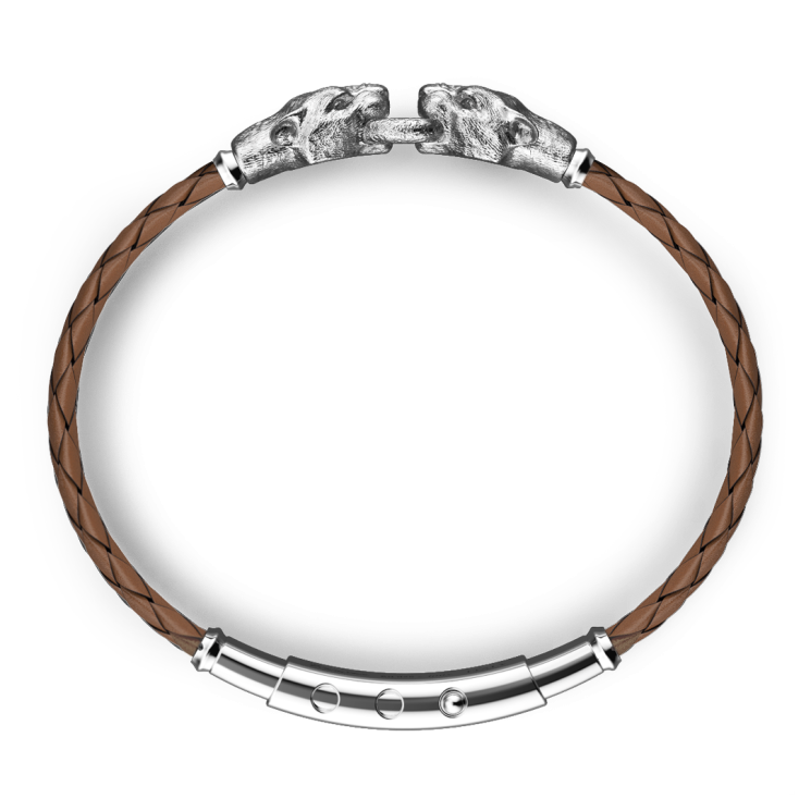 Pulsera Zancan de plata y piel con panteras.