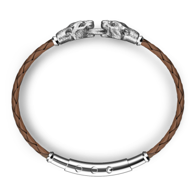 Zancan silver and leather bracelet with panthers.
