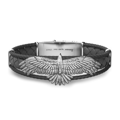 Zancan bracelet made from silver and leather with eagle.