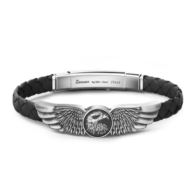 Pulsera Zancan de plata y piel con águila.