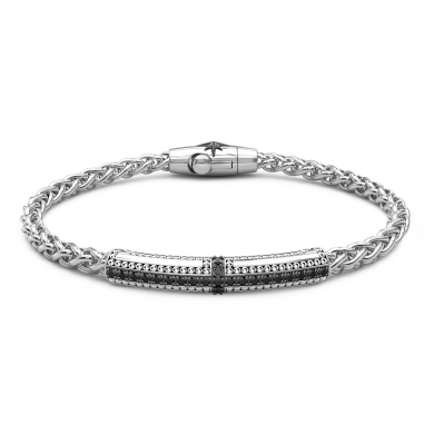 Zancan-Armband aus Silber mit Plakette und schwarzen Edelsteinen.