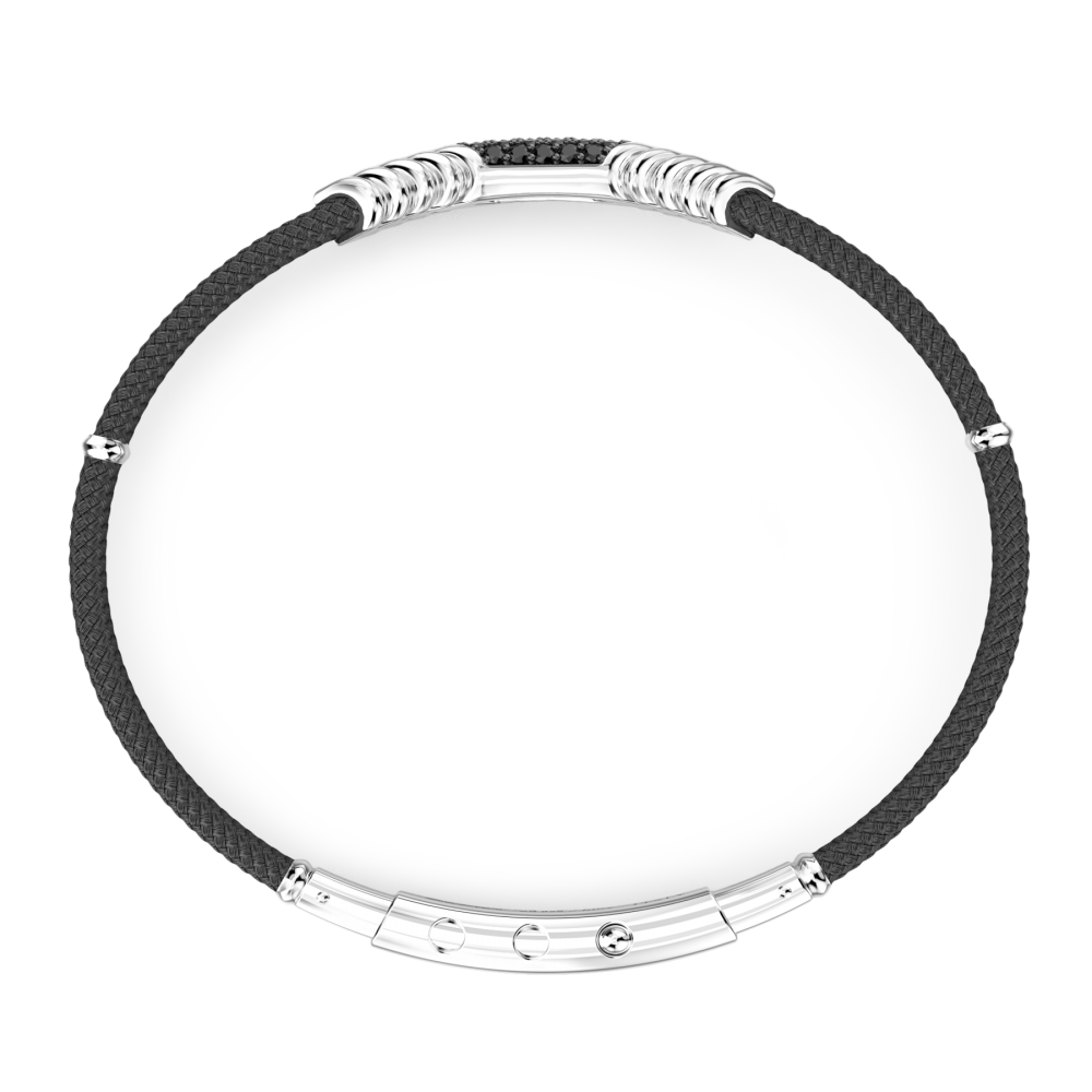 Bracciale Zancan in Kevlar con targa in argento e pietre nere.