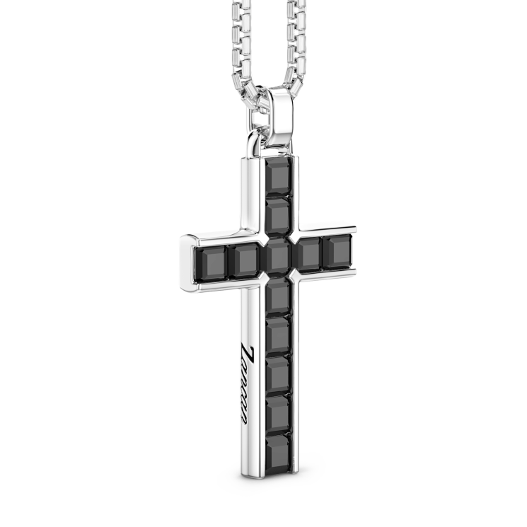 Collana Zancan in argento con pendente a croce e pietre naturali.
