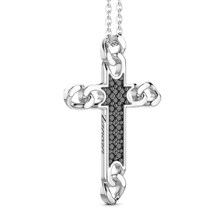 Collier Zancan en argent avec pendentif croix et pierres naturelles.