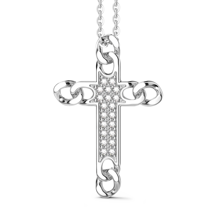 Zancan silver necklace with cross pendant and natural stones.