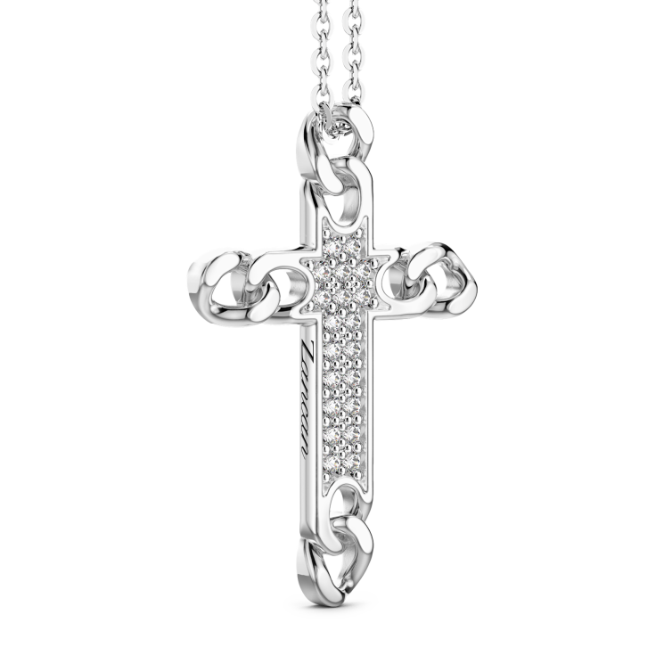 Zancan silver necklace with cross pendant and natural stones.