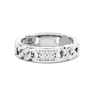 Bague Zancan en argent maille gourmette avec pierres naturelles.