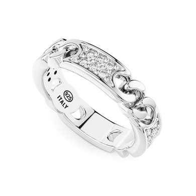 Bague Zancan en argent maille gourmette avec pierres naturelles.