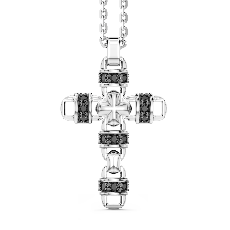 Zancan silver necklace with cross pendant and natural stones.