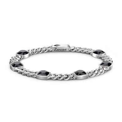 Pulsera grumet Zancan de plata con piedras negras.