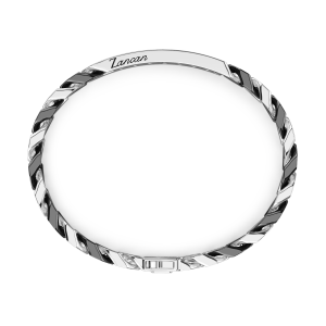 Zancan silver ceramic curb chain bracelet with tag and black stones. 2