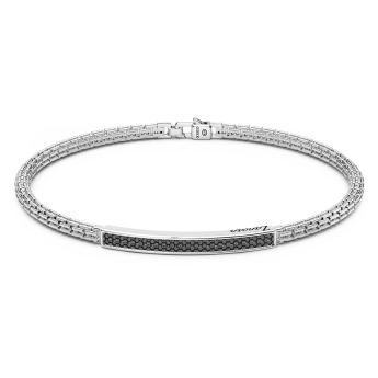 Pulsera Zancan de plata con placa y piedras negras.